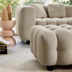Sitzhocker Fußhocker mit strukturiertem Bouclébezug für 3-Sitzer Ecksofa Leon