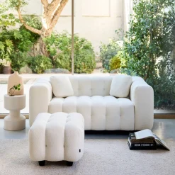 Sitzhocker Fußhocker mit strukturiertem Bouclébezug für 2-Sitzer Sofa Leon