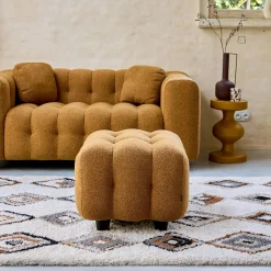 Sitzhocker Fußhocker mit strukturiertem Bouclébezug für 2-Sitzer Sofa Leon