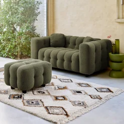 Sitzhocker Fußhocker mit strukturiertem Bouclébezug für 2-Sitzer Sofa Leon