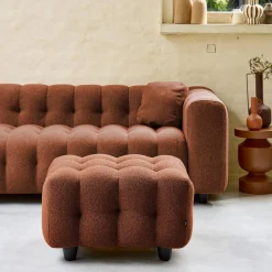 Sitzhocker Fußhocker mit strukturiertem Bouclébezug für 3-Sitzer Sofa Leon