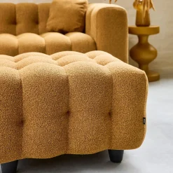 Sitzhocker Fußhocker mit strukturiertem Bouclébezug für 3-Sitzer Sofa Leon