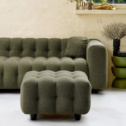 Sitzhocker Fußhocker mit strukturiertem Bouclébezug für 3-Sitzer Sofa Leon