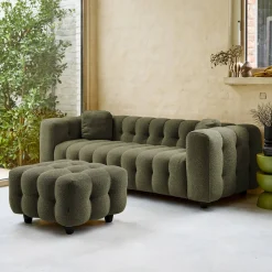Sitzhocker Fußhocker mit strukturiertem Bouclébezug für 3-Sitzer Sofa Leon