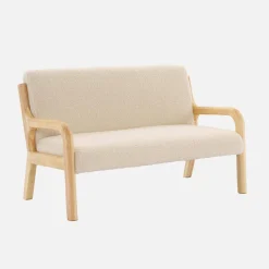 Skandinavische Kinderbank aus Holz und Bouclé-Stoff, 2 Sitze