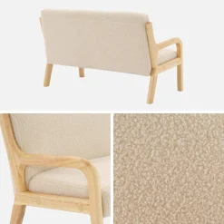 Skandinavische Kinderbank aus Holz und Bouclé-Stoff, 2 Sitze