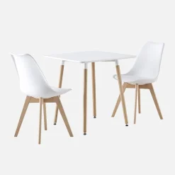 Skandinavischer quadratischer Esstisch 70 cm + 2 Stühle