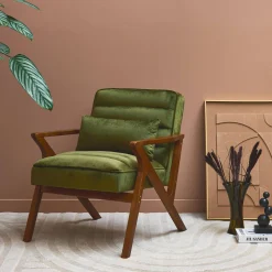 Skandinavischer Sessel aus Hevea-Holz und Samt