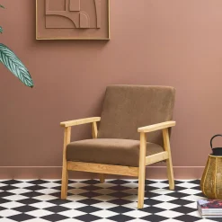 Skandinavischer Sessel aus Holz und Cord