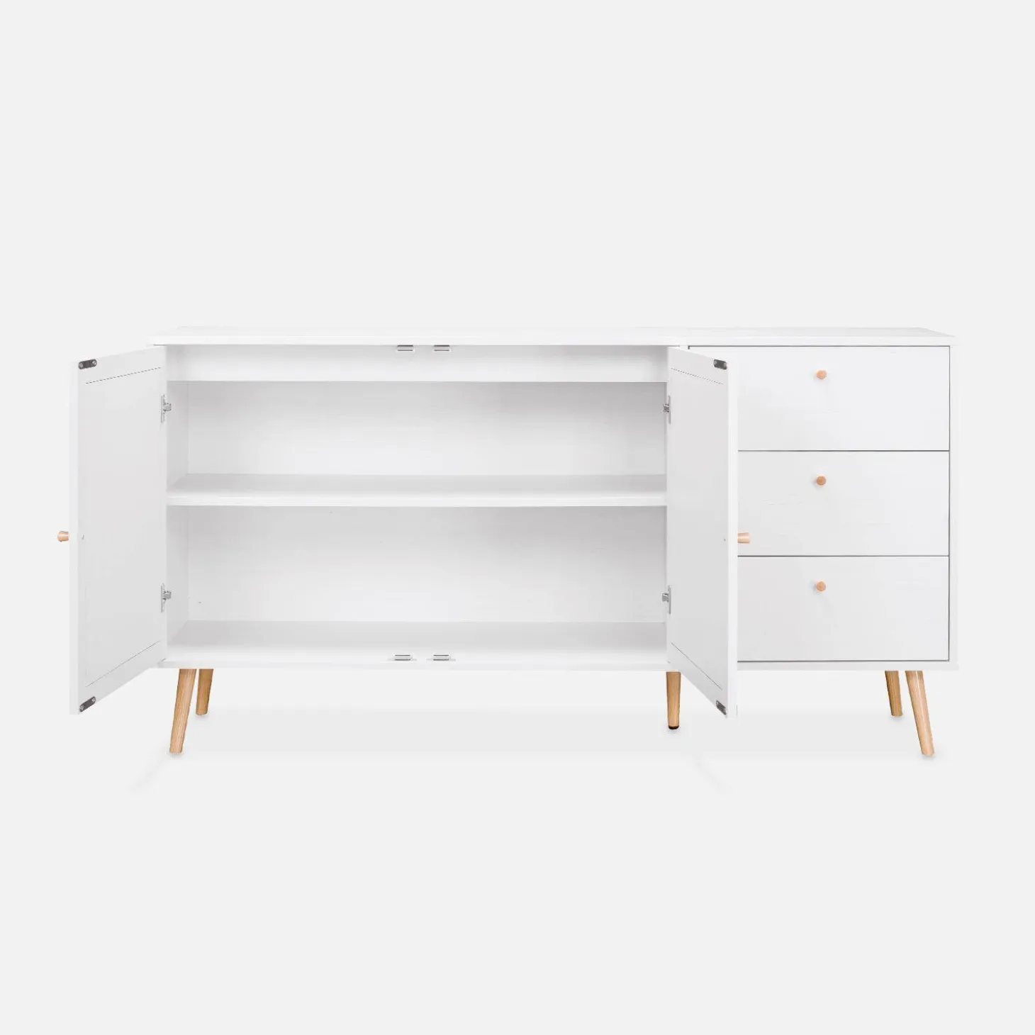 Skandinavisches Sideboard, Holzeffekt mit Rattangeflecht, 2 Türen, 150 cm