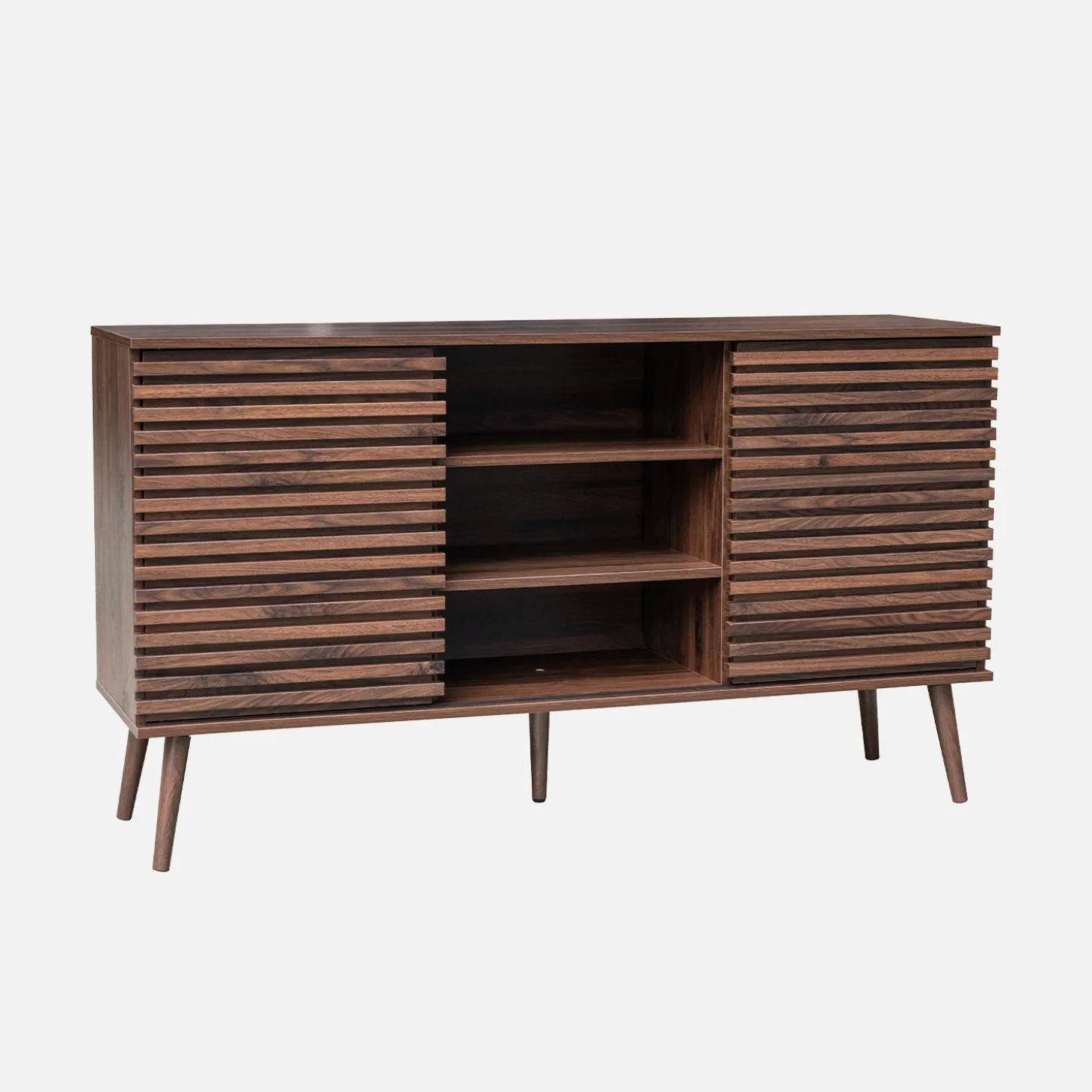 Skandinavisches Sideboard in Holzdekor mit 2 geriffelten Schiebetüren B 140 cm