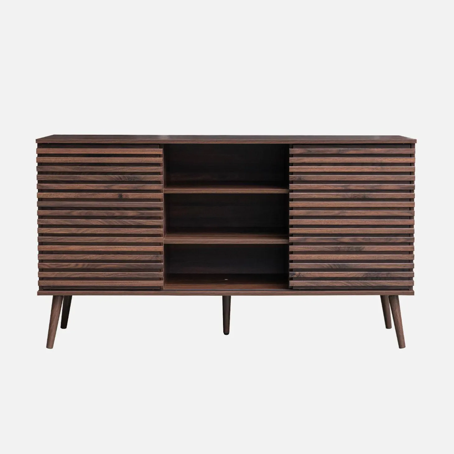 Skandinavisches Sideboard in Holzdekor mit 2 geriffelten Schiebetüren B 140 cm