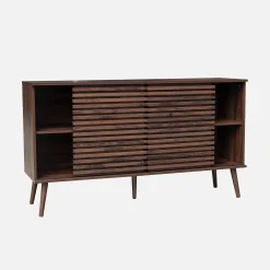 Skandinavisches Sideboard in Holzdekor mit 2 geriffelten Schiebetüren B 140 cm