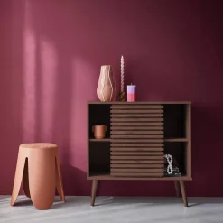 Skandinavisches Sideboard in Holzdekor mit geriffelter Schiebetür B 80 cm