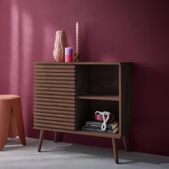 Skandinavisches Sideboard in Holzdekor mit geriffelter Schiebetür B 80 cm