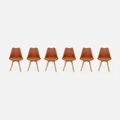 6 skandinavische Stühle mit Holzbeinen