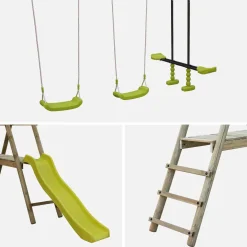 Spielgerüst mit Rutsche, Wippe, 2 Schaukeln