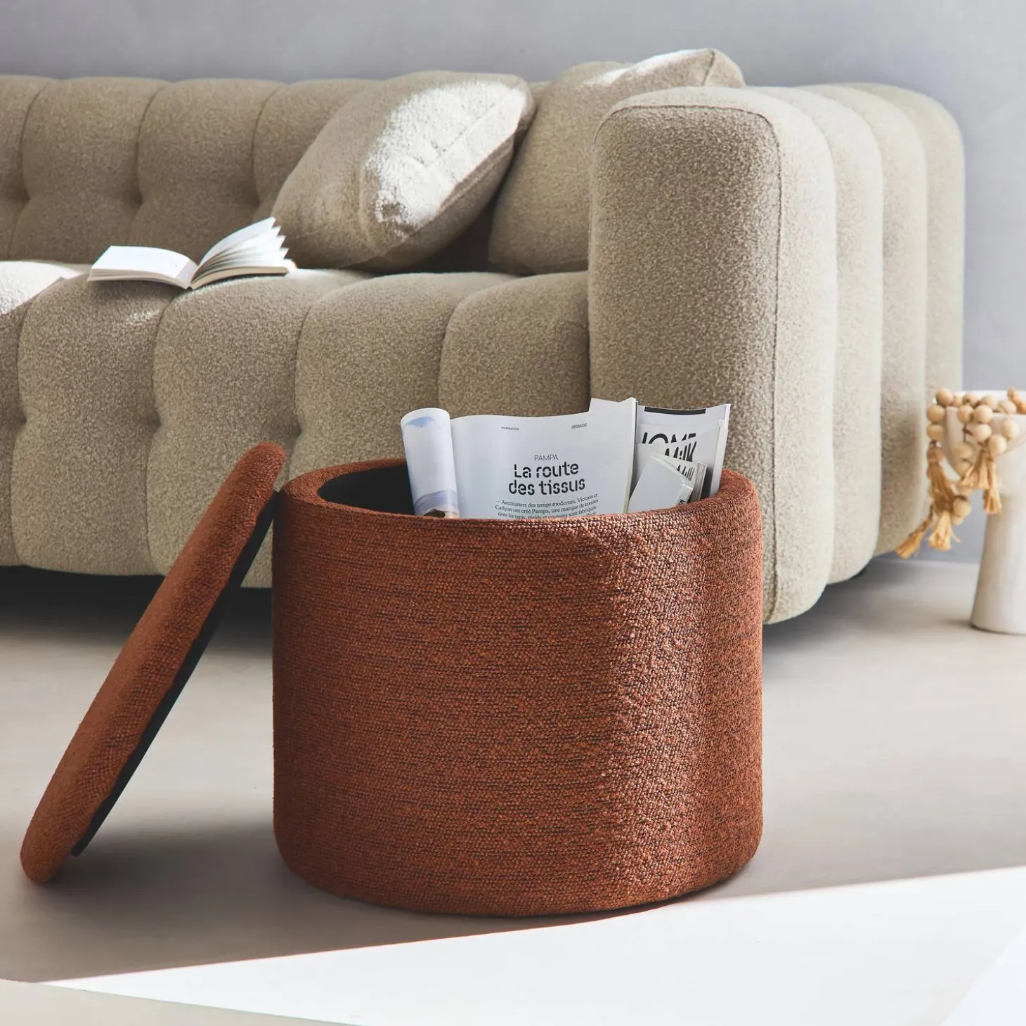 Stoffhocker mit Stauraum