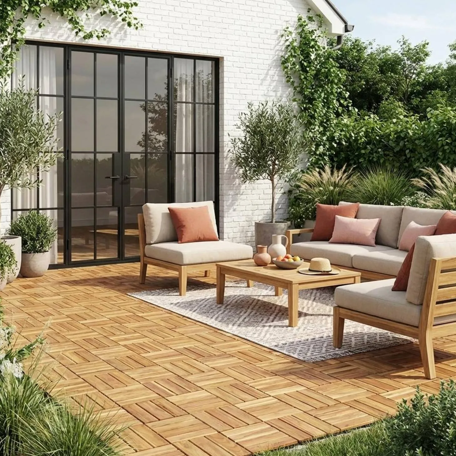 Terrassenfliesen aus Holz, quadratisches Muster