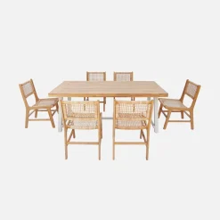 Tisch aus Akazienholz und Metall für den Innen-/Außenbereich mit 6 Stühlen