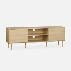 TV-Möbel in Naturholzeffekt - 2 Schubladen - 2 Ebenen - 2 Türen L 160 cm