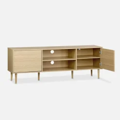 TV-Möbel in Naturholzeffekt - 2 Schubladen - 2 Ebenen - 2 Türen L 160 cm