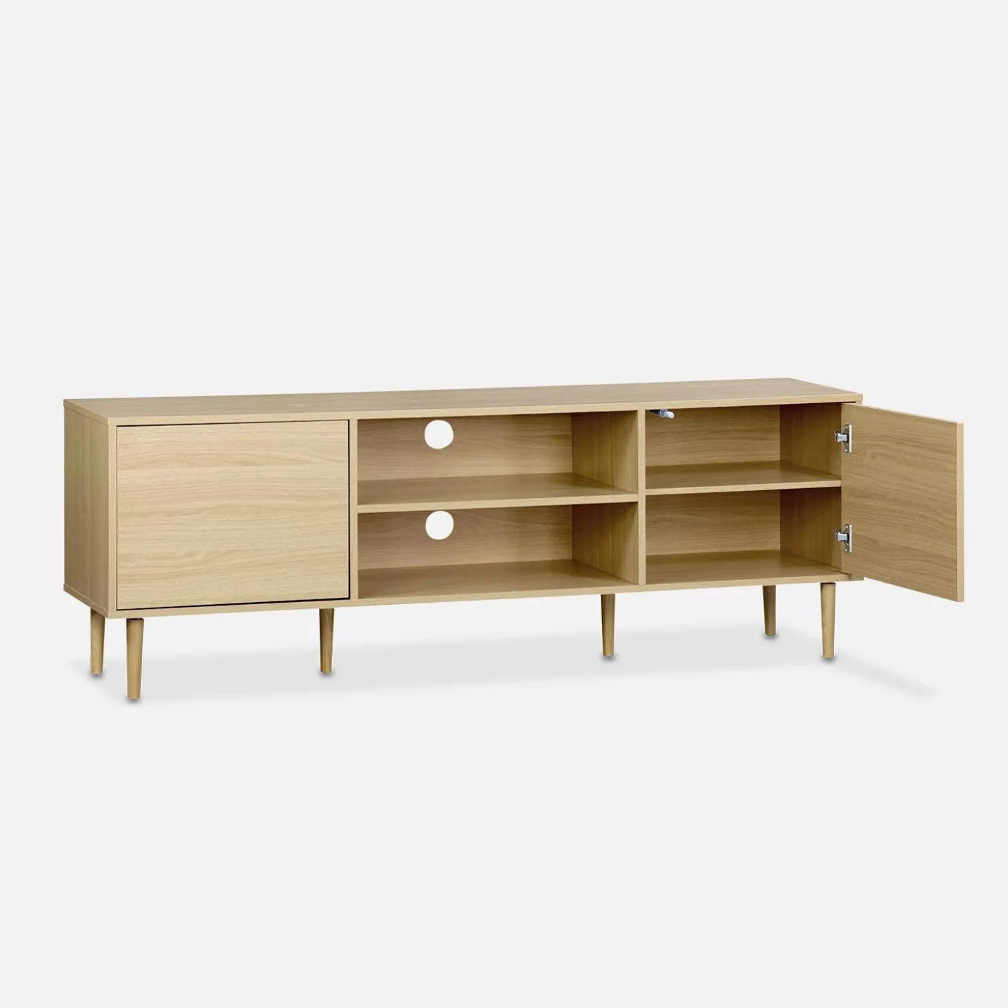 TV-Möbel in Naturholzeffekt - 2 Schubladen - 2 Ebenen - 2 Türen L 160 cm