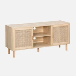 TV-Möbel mit Rattan-Geflecht und Holzdekor 120 cm