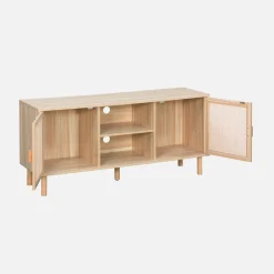TV-Möbel mit Rattan-Geflecht und Holzdekor 120 cm