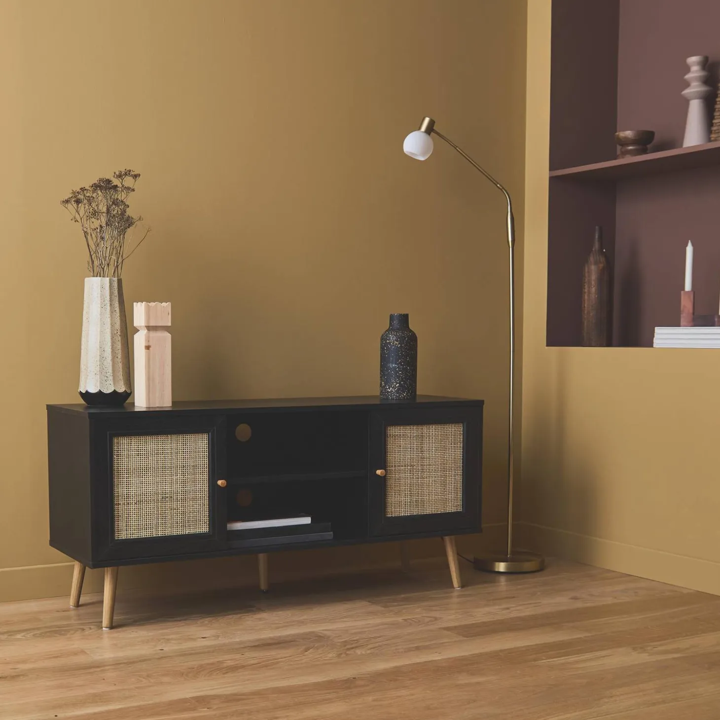 TV-Möbel mit Rattangeflecht 120 x 39 x 56,5 cm