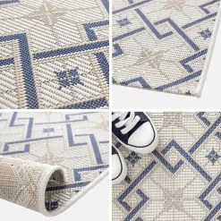 Vintage Innen-/Außenteppich Creme Beige Blau