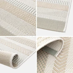 Vintage Innen-/Außenteppich mit Streifenmuster in Creme Beige Grau