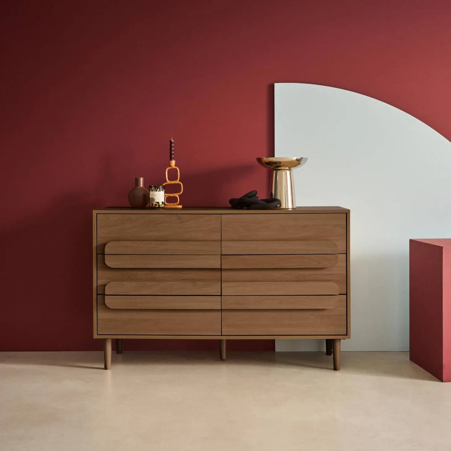 Vintage-Kommode im Holzlook mit 6 Schubladen