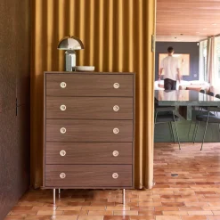 Vintage-Kommode mit Holzdekor und Edelstahl, 5 Schubladen