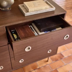 Vintage-Kommode mit Holzdekor und Edelstahl, 6 Schubladen