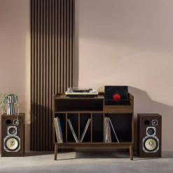 Vintage-Möbel für Schallplatten mit Holzdekor