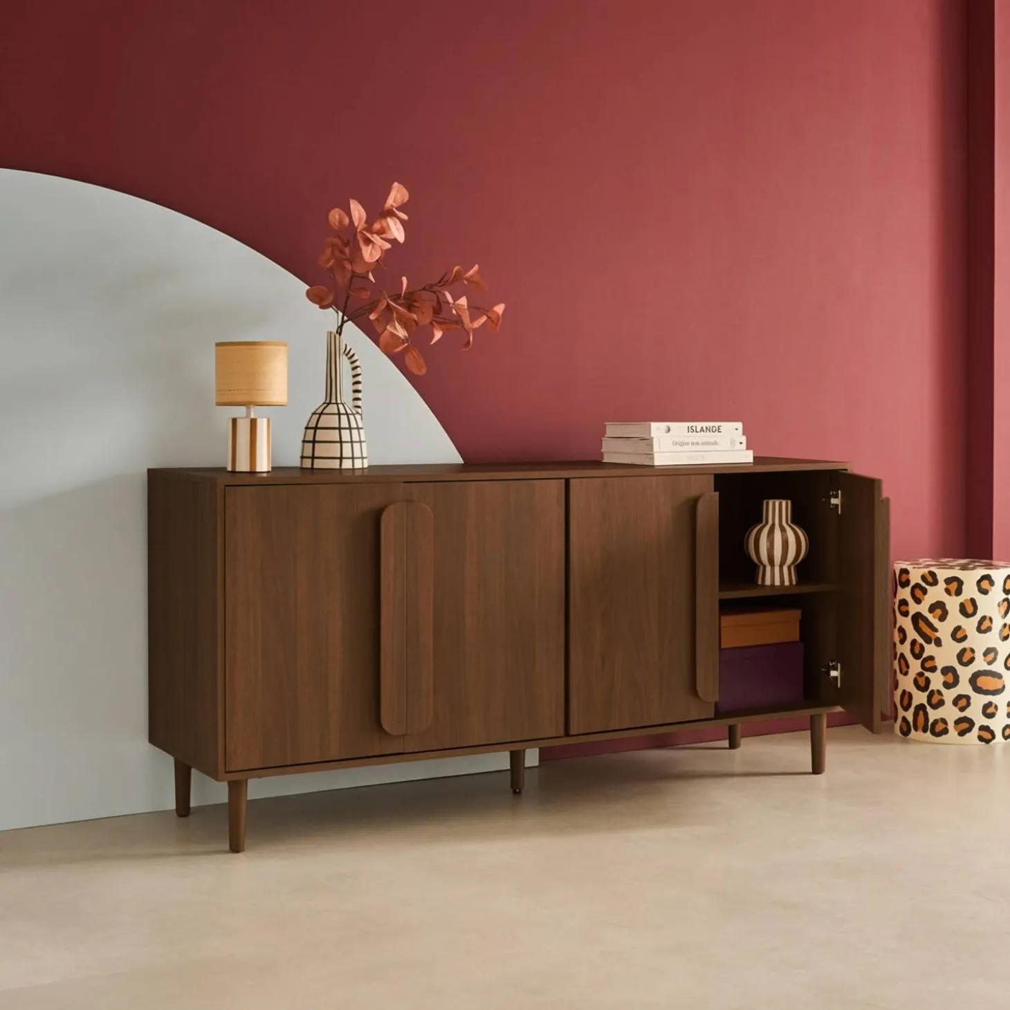 Vintage-Sideboard im Holzlook mit 4 Türen, 160 cm