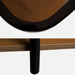 Vintage-Sofa-Endstück aus schwarzem Metall mit Glasplatten und Holzdekor
