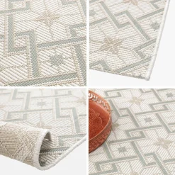 Vintage-Teppich Creme Beige Grün für drinnen/draußen