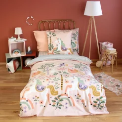 Wendebettwäsche Einzelbett mit Druckmotiv Einhorn / Tänzerin 140 x 200 cm