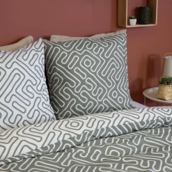 Wendebettwäsche-Set aus Mikrofaser für Doppelbett mit Labyrinthmuster in Grau