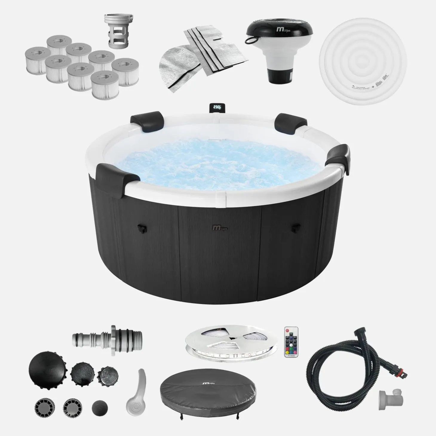 Whirlpool rund 180cm 6-Personen Hydromassage, 4 Kissen, Abdeckung, Cover + 8 Filter