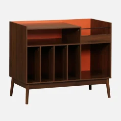 Zweifarbiger Vintage Schallplattenschrank mit Holzdekor und farbigem Hintergrund 100cm