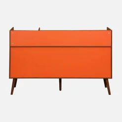 Zweifarbiger Vintage XL Schallplattenschrank mit Holzdekor und farbigem Hintergrund 130cm