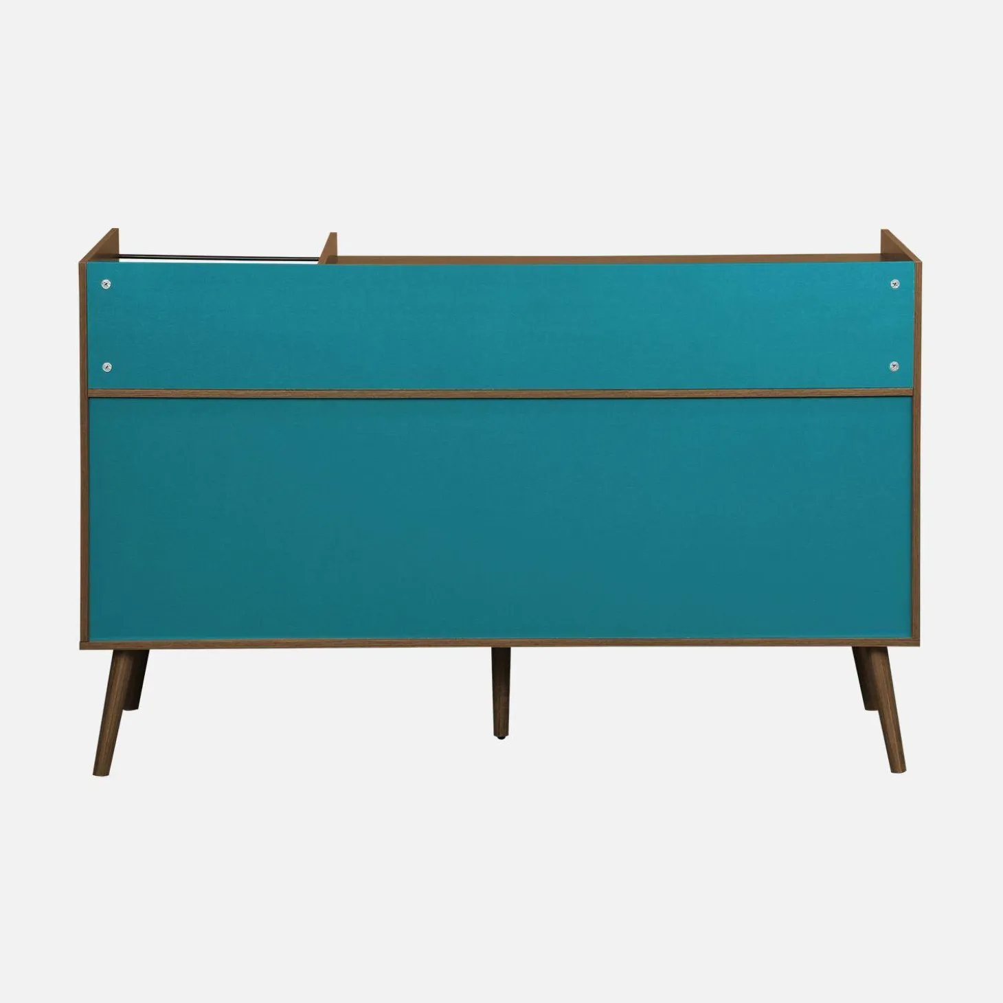 Zweifarbiger Vintage XL Schallplattenschrank mit Holzdekor und farbigem Hintergrund 130cm